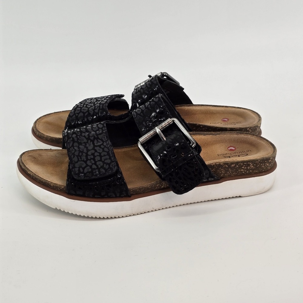 Clarks Women Elayne Ease Sandal Size 8 M Black‎ Nubuck Adjustable Slide Comfy